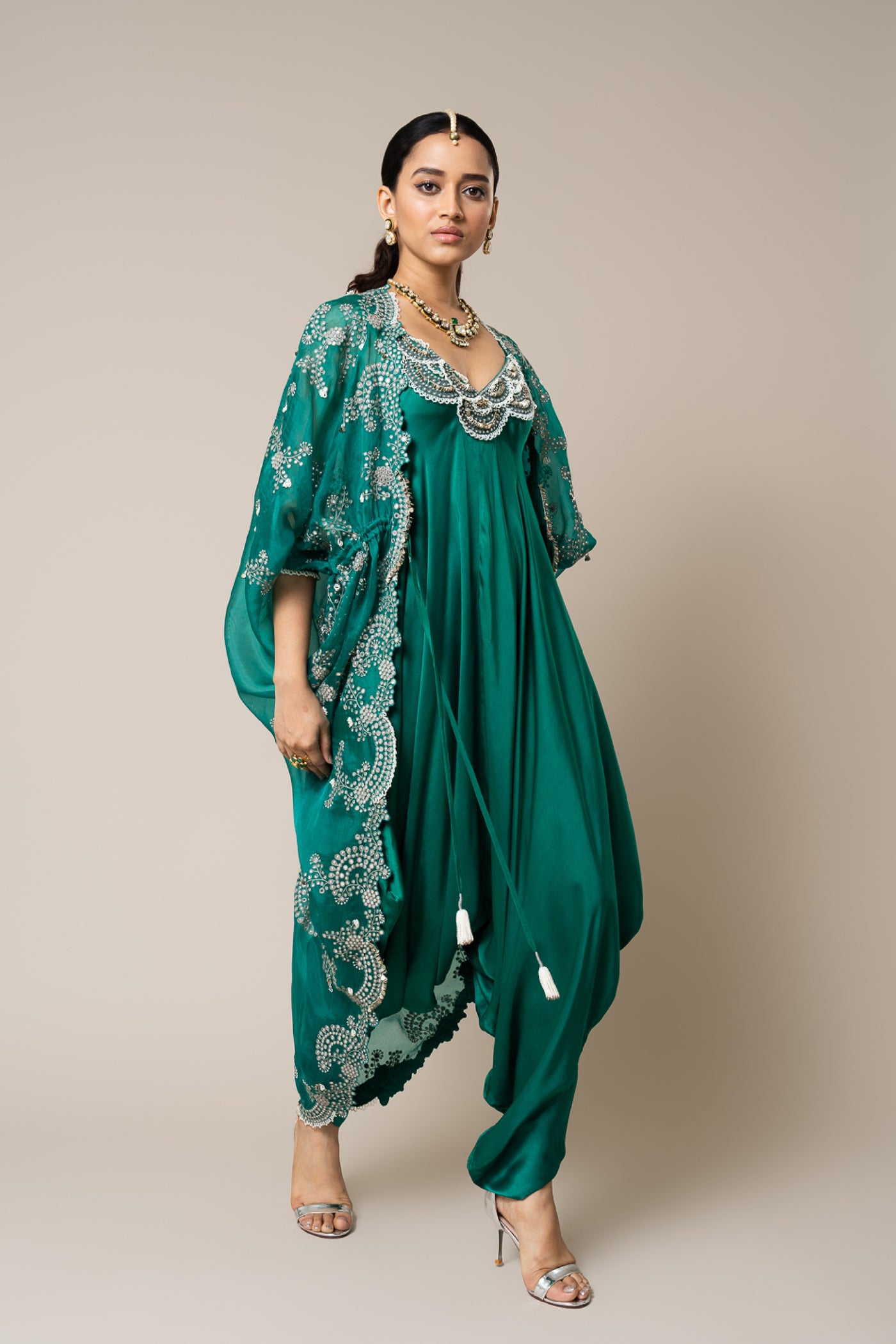 Nupur Kanoi Gather Kite And Jumpsuit Set Sea Green indian designer wear online shopping melange singapore