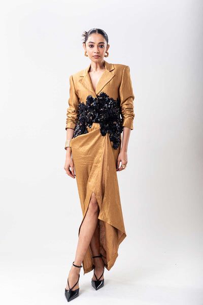 Nupur Kanoi Gold Crop Blazer Set indian designer wear online shopping melange singapore 