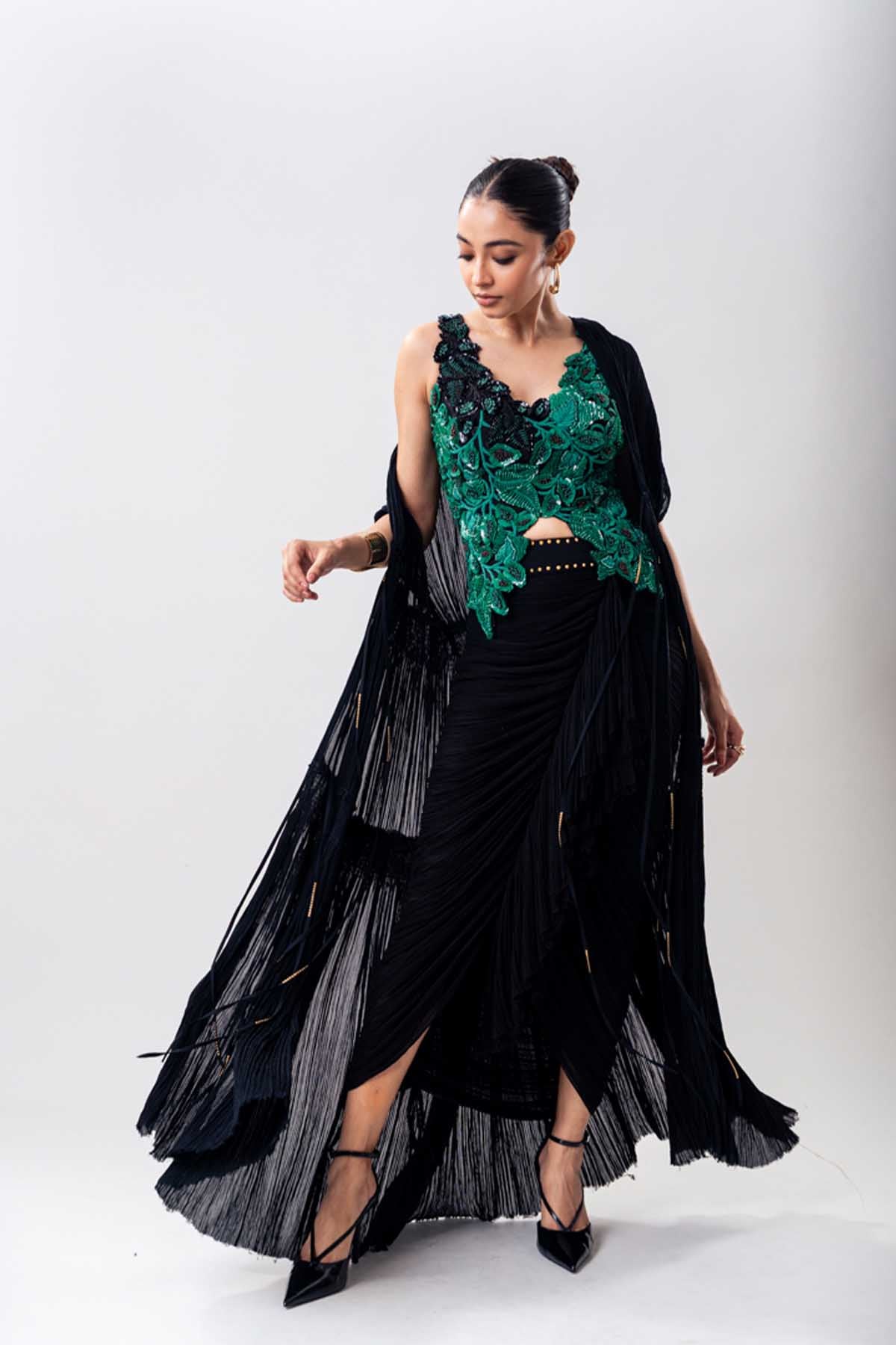 Nupur Kanoi Green Boug Top Skirt Set indian designer wear online shopping melange singapore 