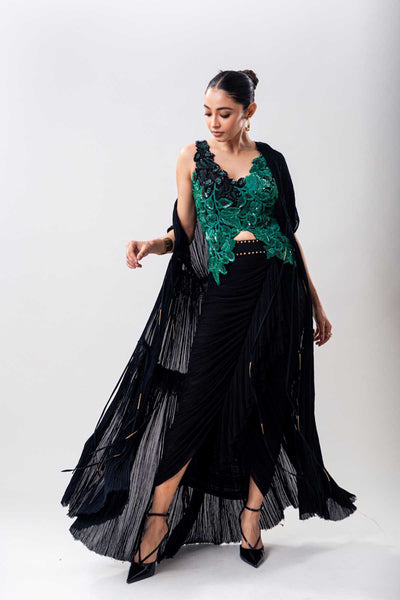 Nupur Kanoi Green Boug Top Skirt Set indian designer wear online shopping melange singapore 