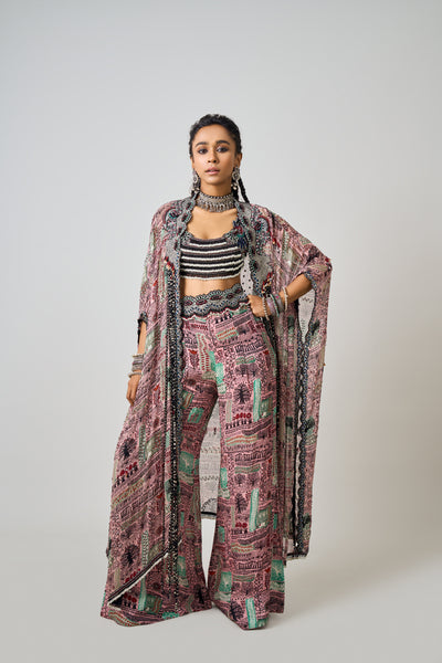 Nupur Kanoi Hand-Embroidered Kaftan Jacket And Pants Set indian designer wear online shopping melange singapore