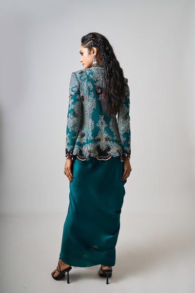 Nupur Kanoi Hand-Embroidered Peplum Jacket Skirt Set indian designer wear online shopping melange singapore
