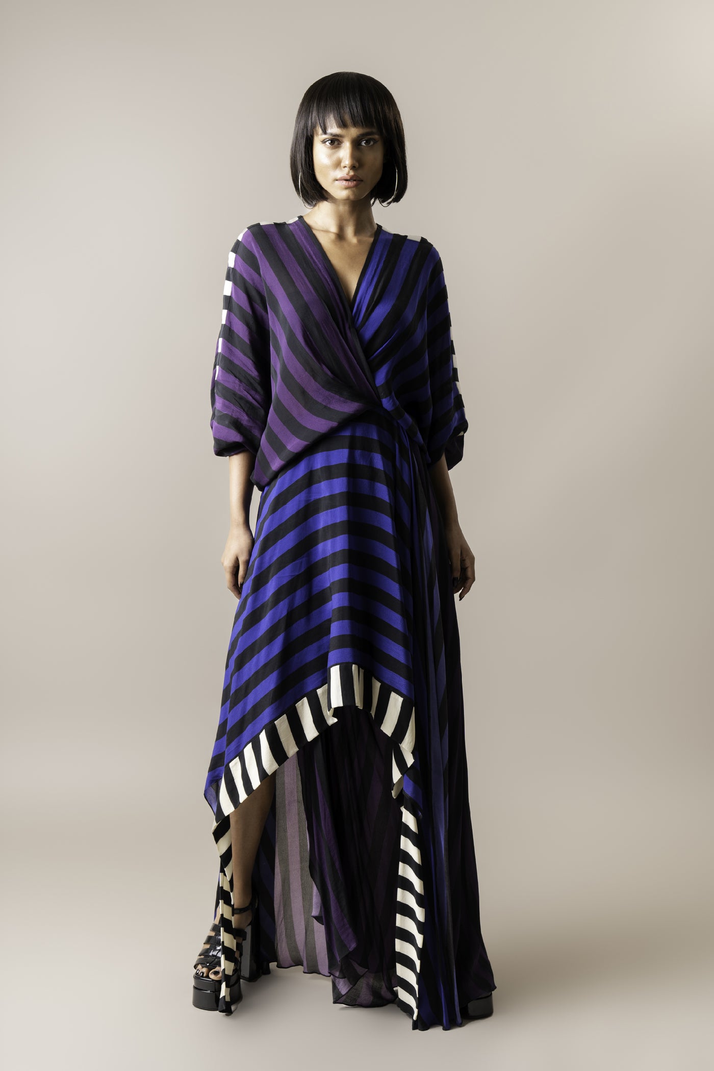 Nupur Kanoi Hankie Dress Aubergine And Cobalt indian designer wear online shopping melange singapore