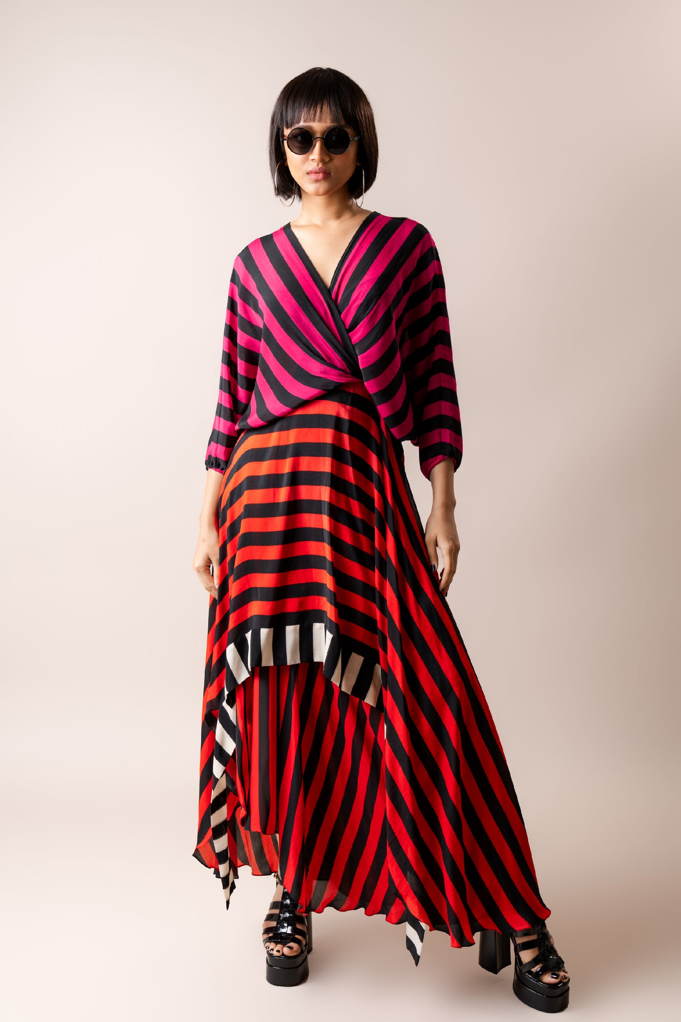 Nupur Kanoi Hankie Dress Magenta And Tangerine indian designer wear online shopping melange singapore