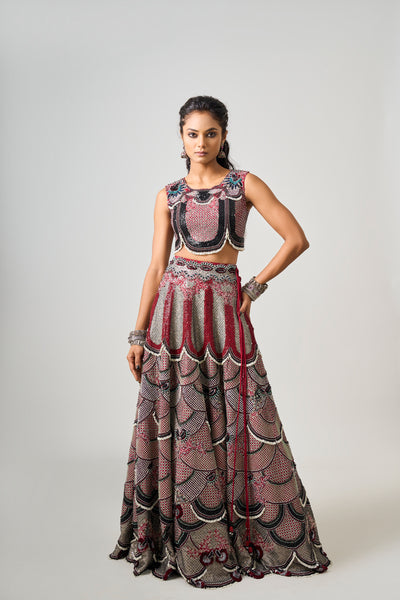 Nupur Kanoi High-Neck Sleeveless Lehenga Set indian designer wear online shopping melange singapore