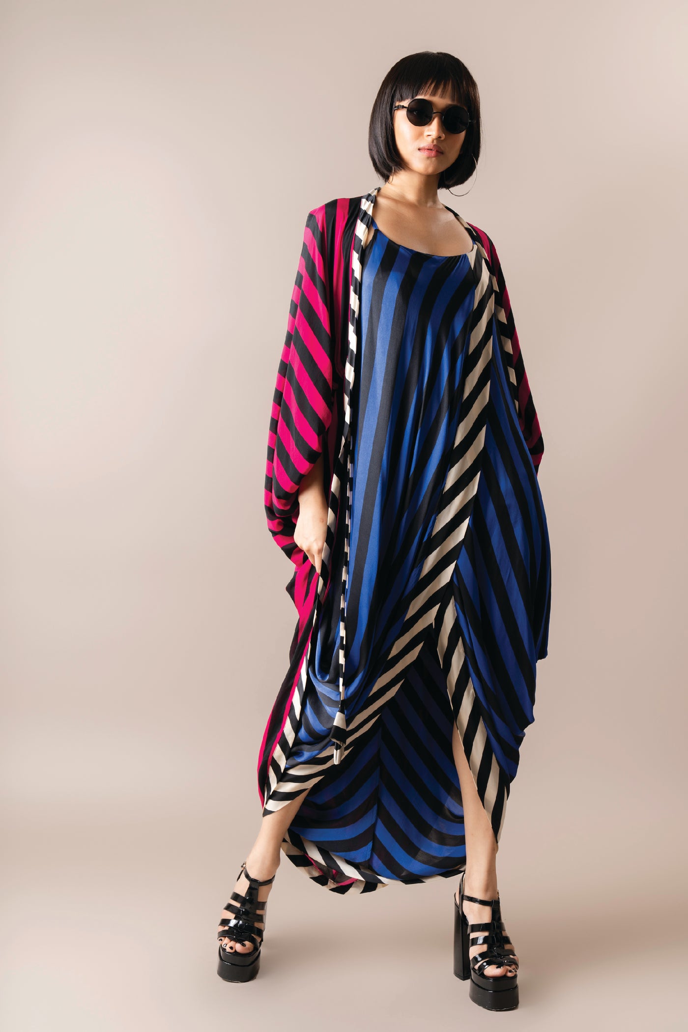 Nupur Kanoi Jaket With Sack Dress Magenta Cobalt indian designer wear online shopping melange singapore