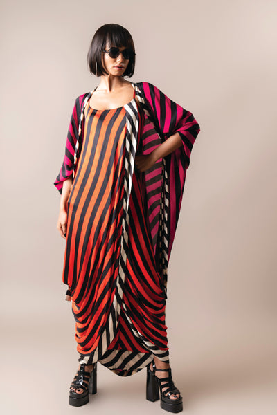 Nupur Kanoi Jaket With Sack Dress Magenta Tangerine indian designer wear online shopping melange singapore