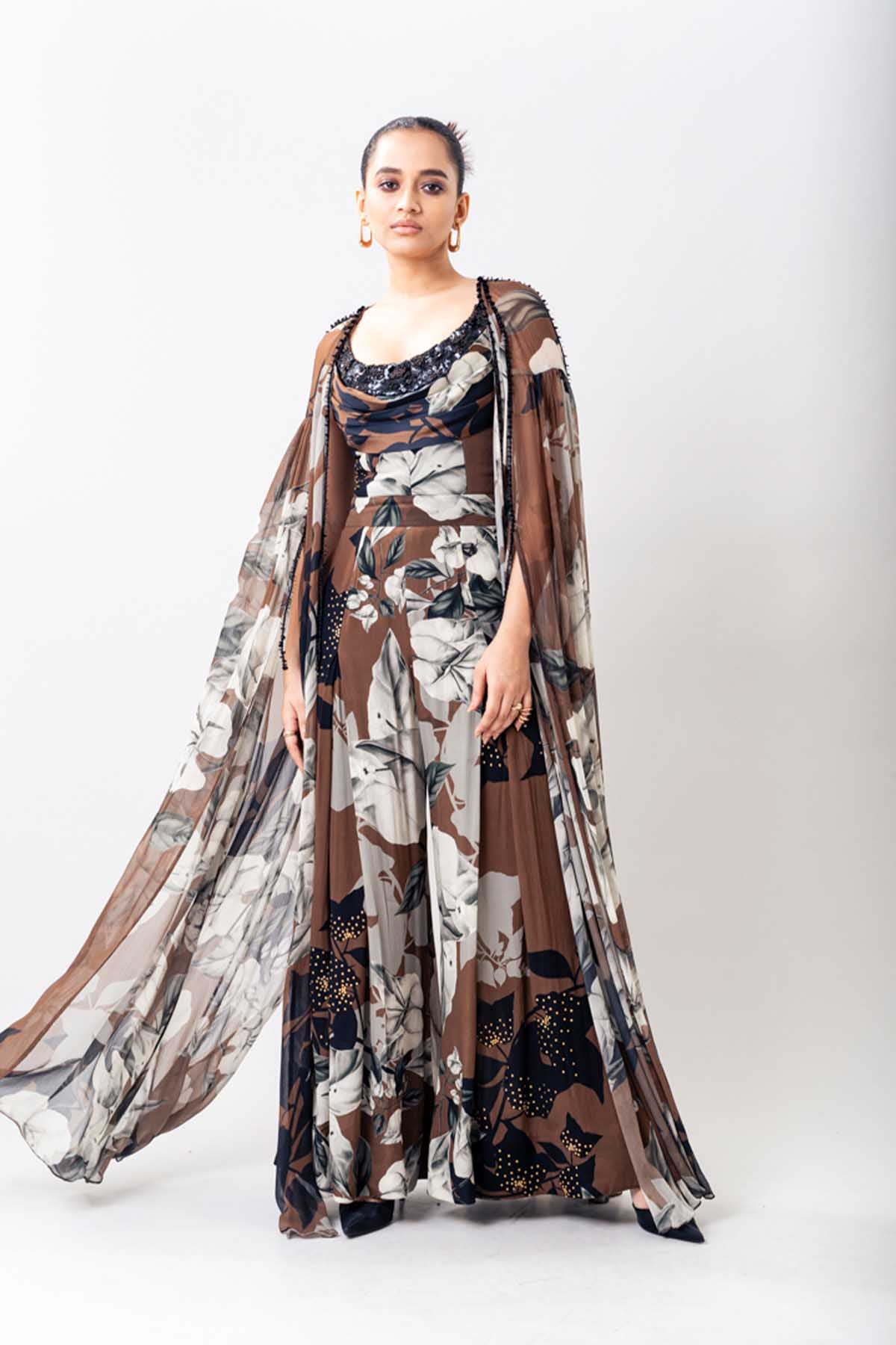 Nupur Kanoi Jumpsuit With Cape Set indian designer wear online shopping melange singapore 
