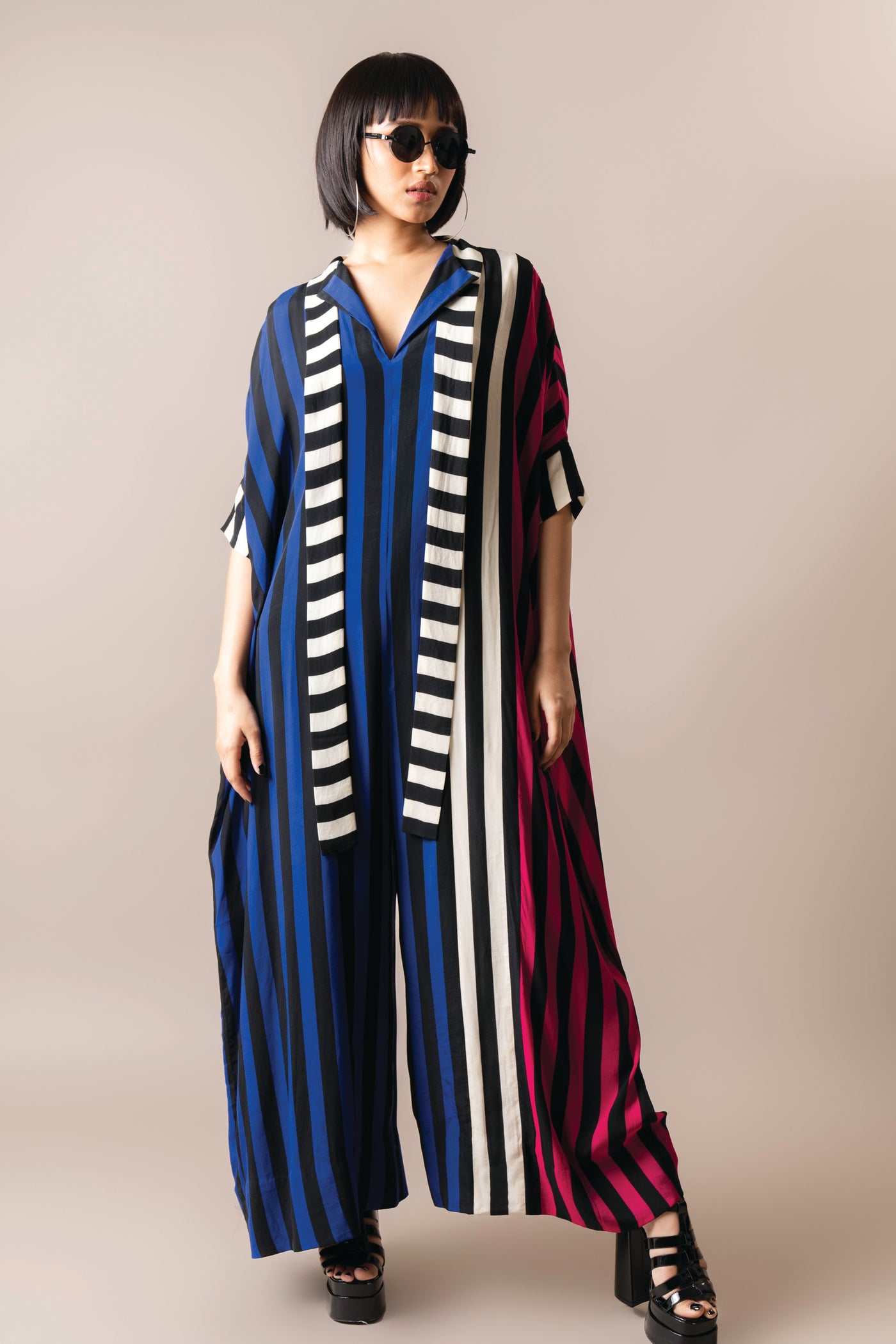 Nupur Kanoi Kaftan Jumpsuit Cobalt And Magenta indian designer wear online shopping melange singapore