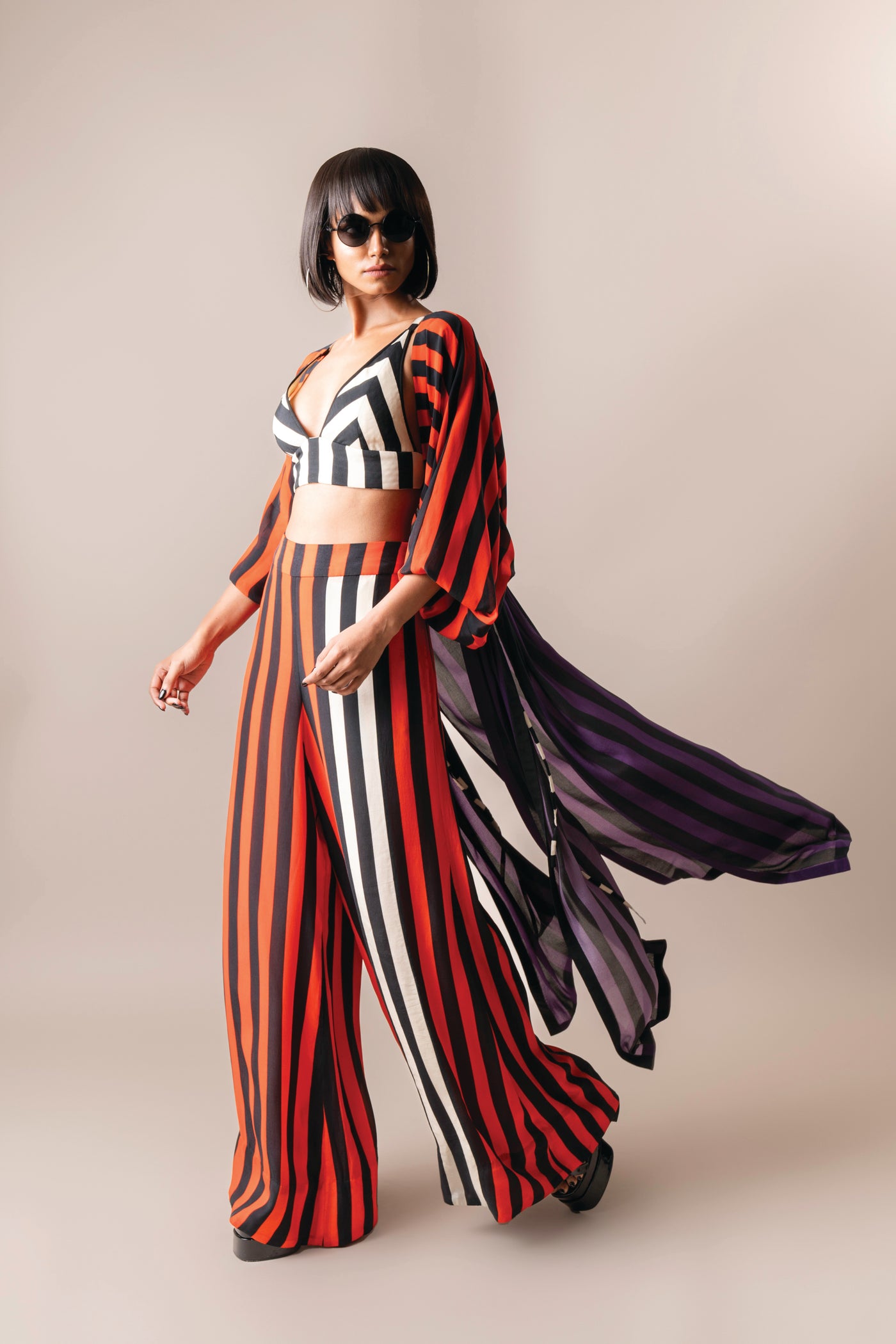 Nupur Kanoi Kimono Jacket Set Tangerine And Aubergine indian designer wear online shopping melange singapore
