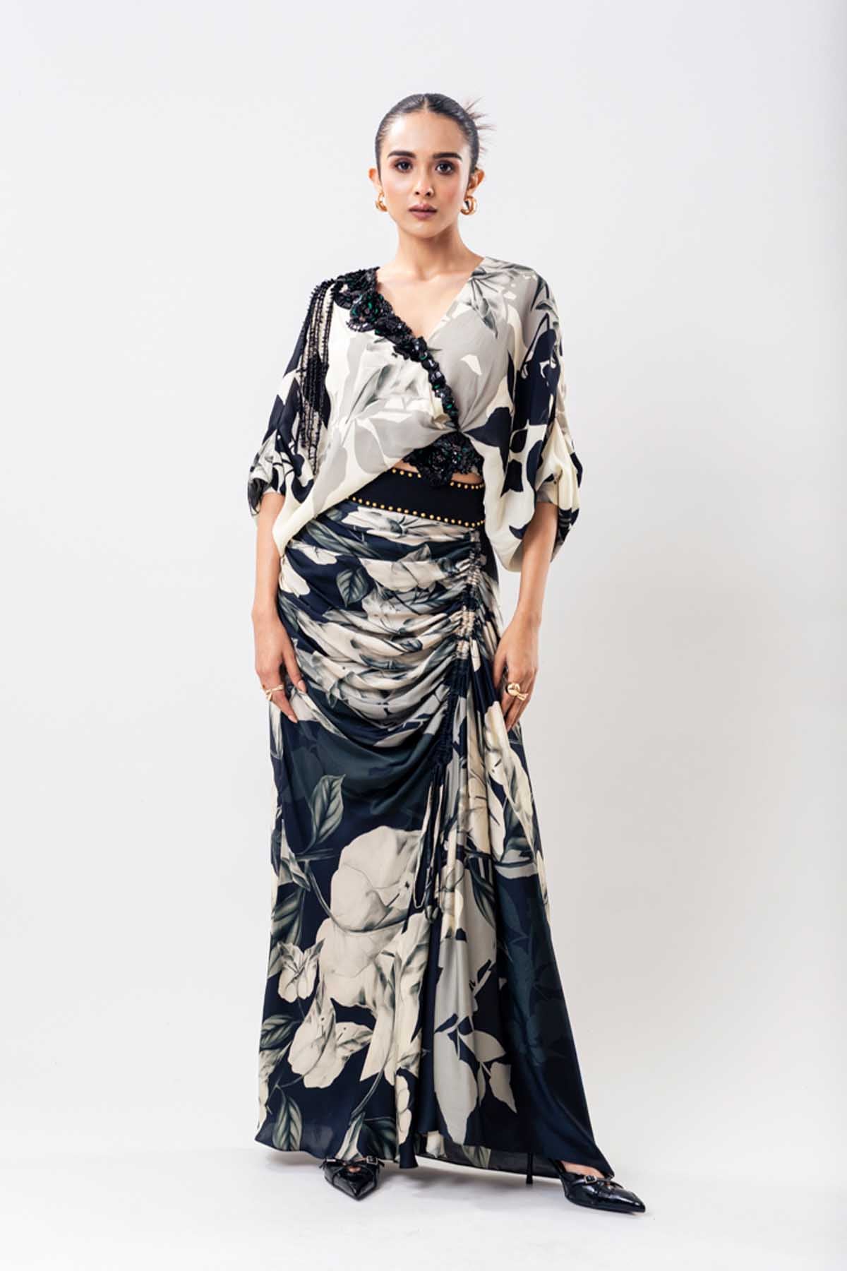 Nupur Kanoi Kimono Wrap Top Black Skirt Set indian designer wear online shopping melange singapore 