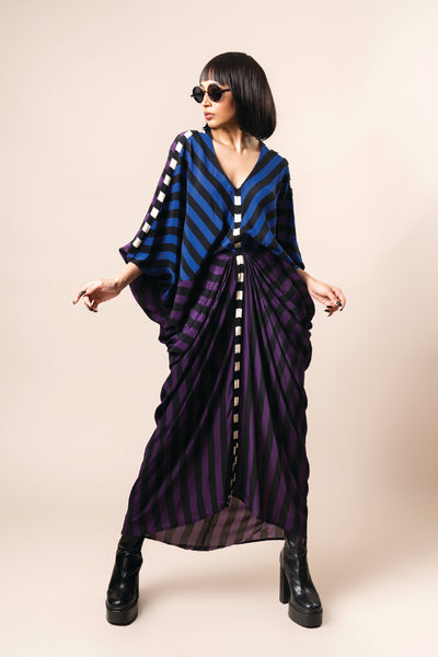 Nupur Kanoi Kite Dress Cobalt And Aubergine indian designer wear online shopping melange singapore