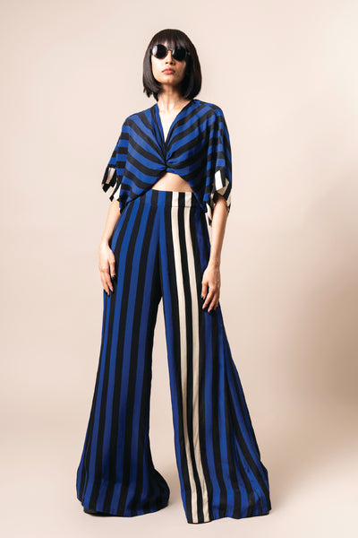 Nupur Kanoi Knotted Top With A- Line Pants Cobalt indian designer wear online shopping melange singapore