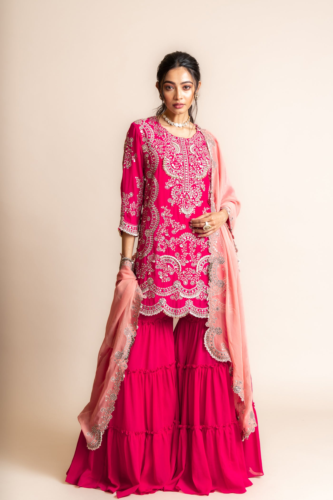 Nupur Kanoi Kurti Set Fuchsia  indian designer wear online shopping melange singapore