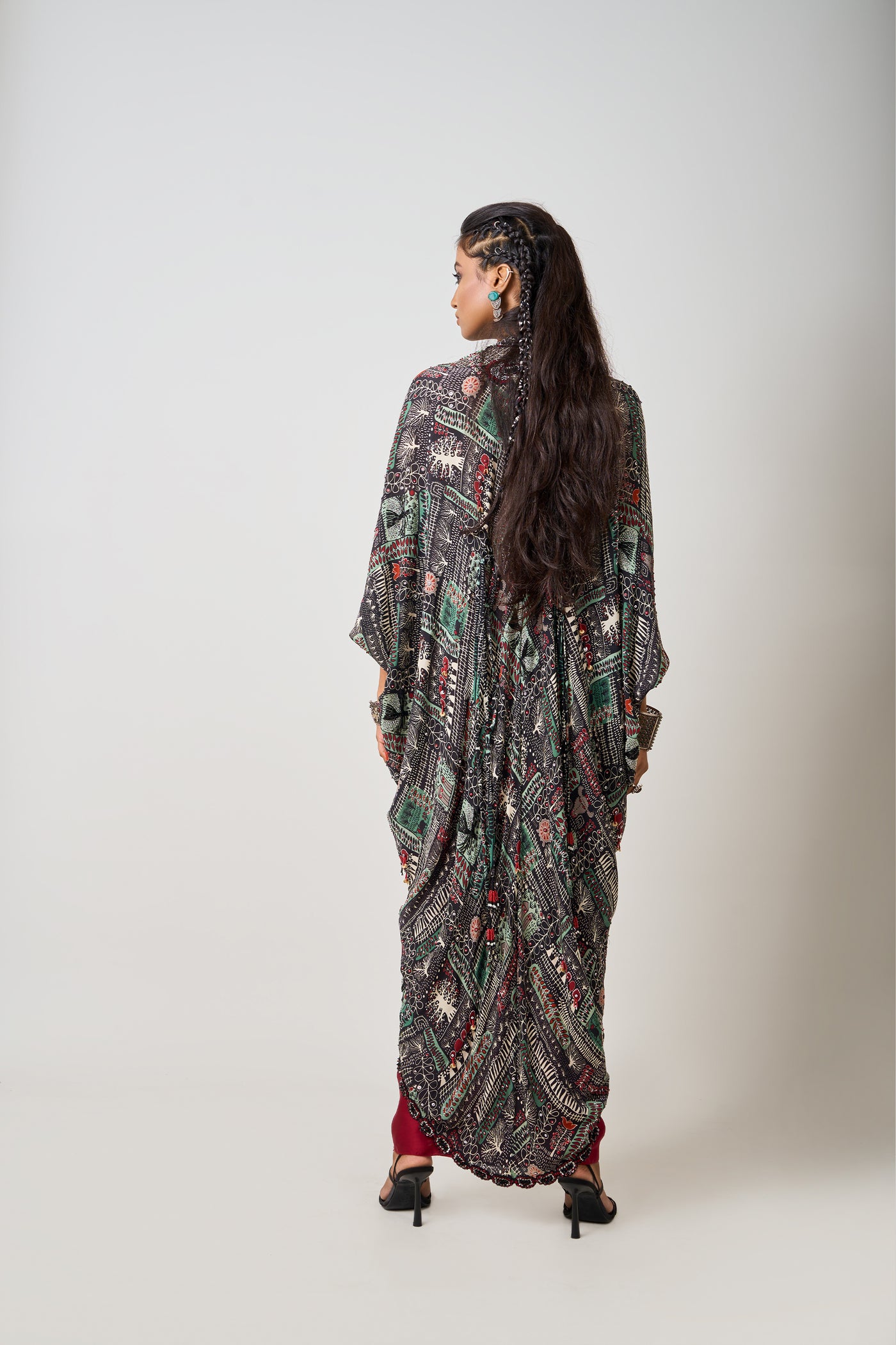 Nupur Kanoi Long Kite With Burgundy Pick Up Skirt Set indian designer wear online shopping melange singapore