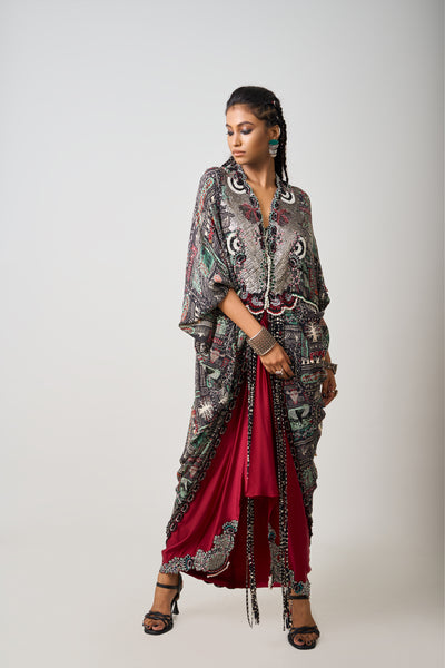 Nupur Kanoi Long Kite With Burgundy Pick Up Skirt Set indian designer wear online shopping melange singapore