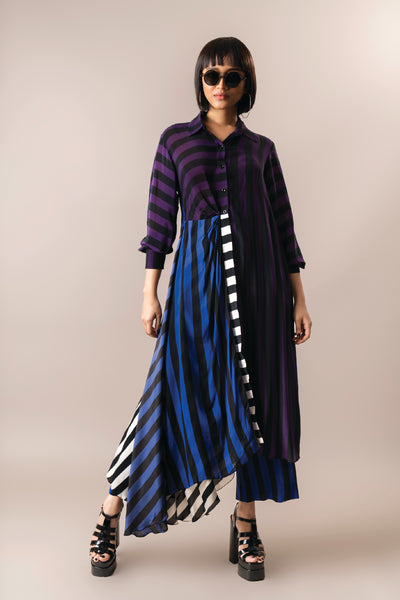 Nupur Kanoi Long Shirt With Pyjama Aubergine And Cobalt indian designer wear online shopping melange singapore