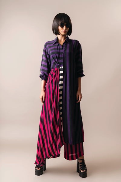Nupur Kanoi Long Shirt With Pyjama Aubergine And Magenta indian designer wear online shopping melange singapore