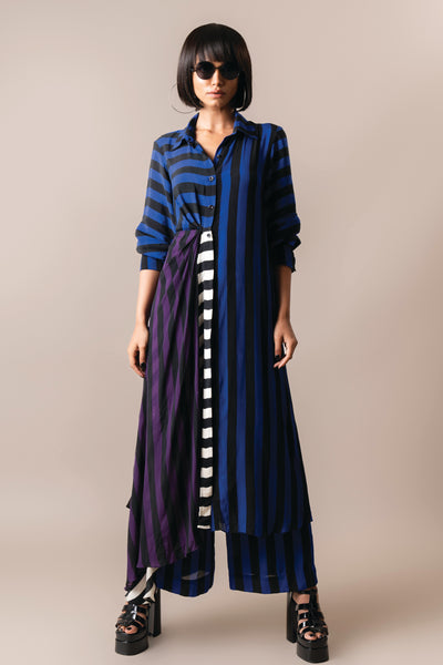 Nupur Kanoi Long Shirt With Pyjama Cobalt And Aubergine indian designer wear online shopping melange singapore