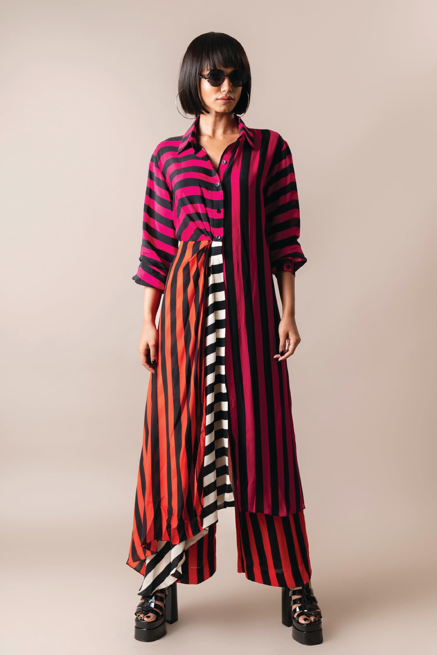 Nupur Kanoi Long Shirt With Pyjama Magenta And Tangerine indian designer wear online shopping melange singapore