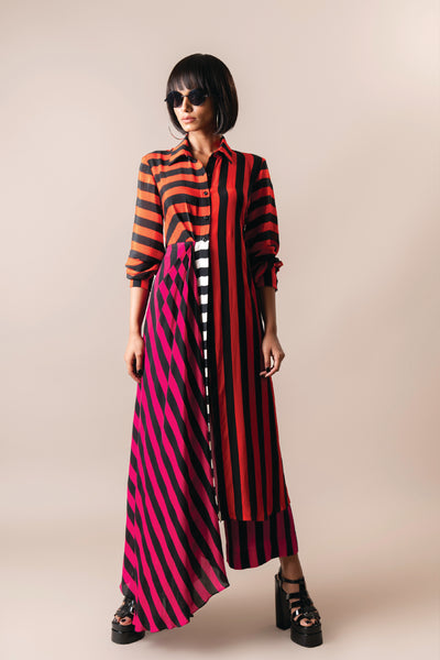 Nupur Kanoi Long Shirt With Pyjama Tangerine And Magenta indian designer wear online shopping melange singapore