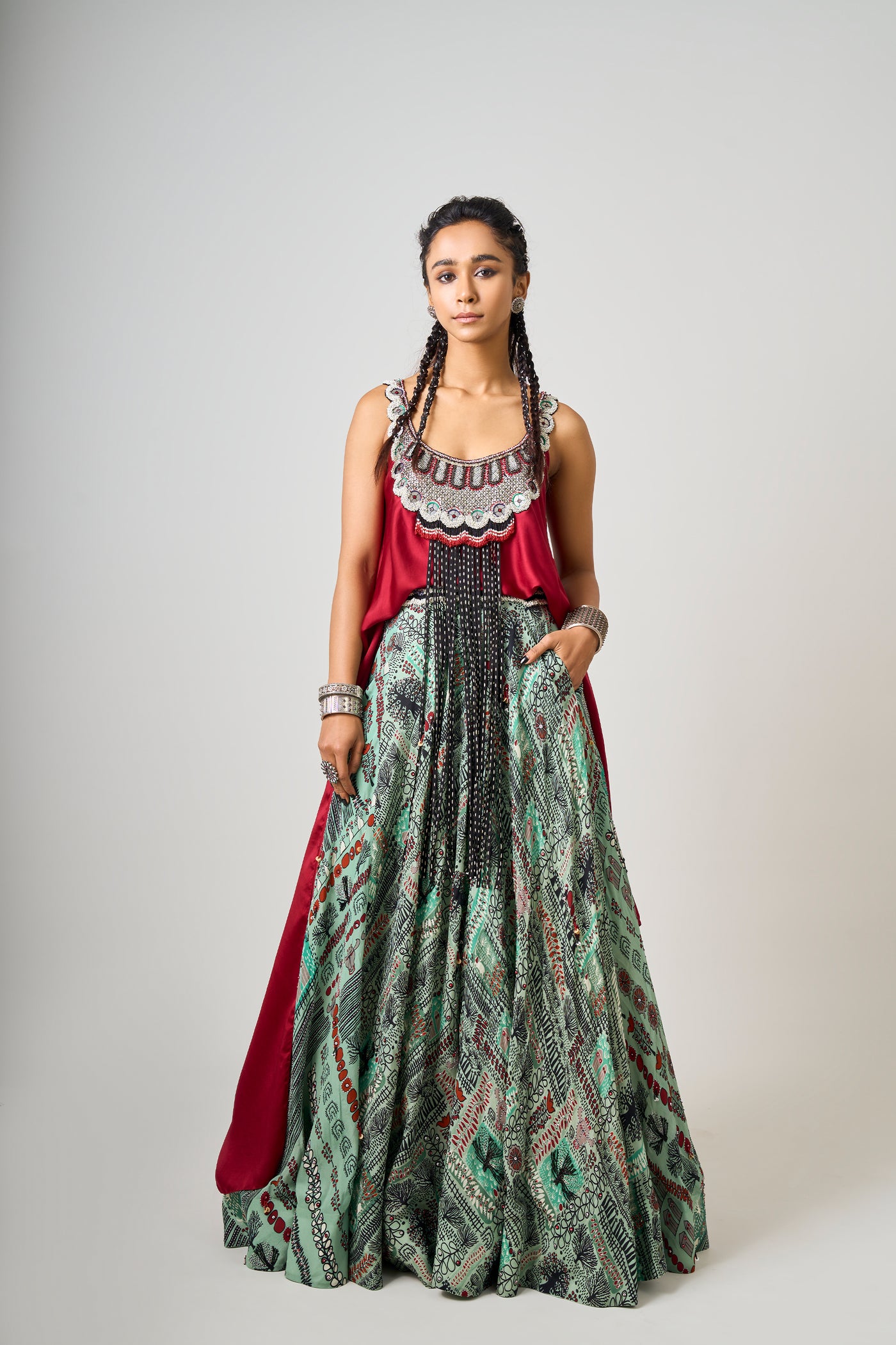 Nupur Kanoi Mint Printed Singlet Lehenga Set indian designer wear online shopping melange singapore