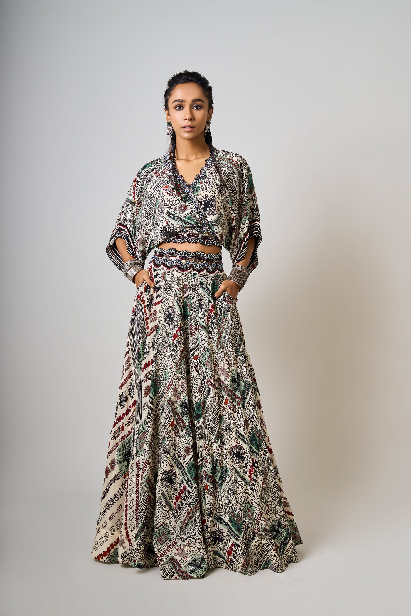 Nupur Kanoi Off-White Printed Lehenga Set indian designer wear online shopping melange singapore