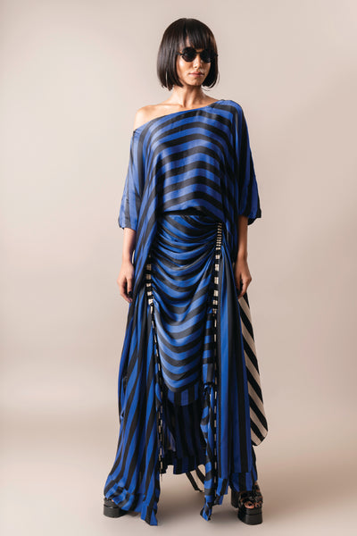 Nupur Kanoi Off Shoulder Singlet Top With Circular Gather Skirt Cobalt indian designer wear online shopping melange singapore