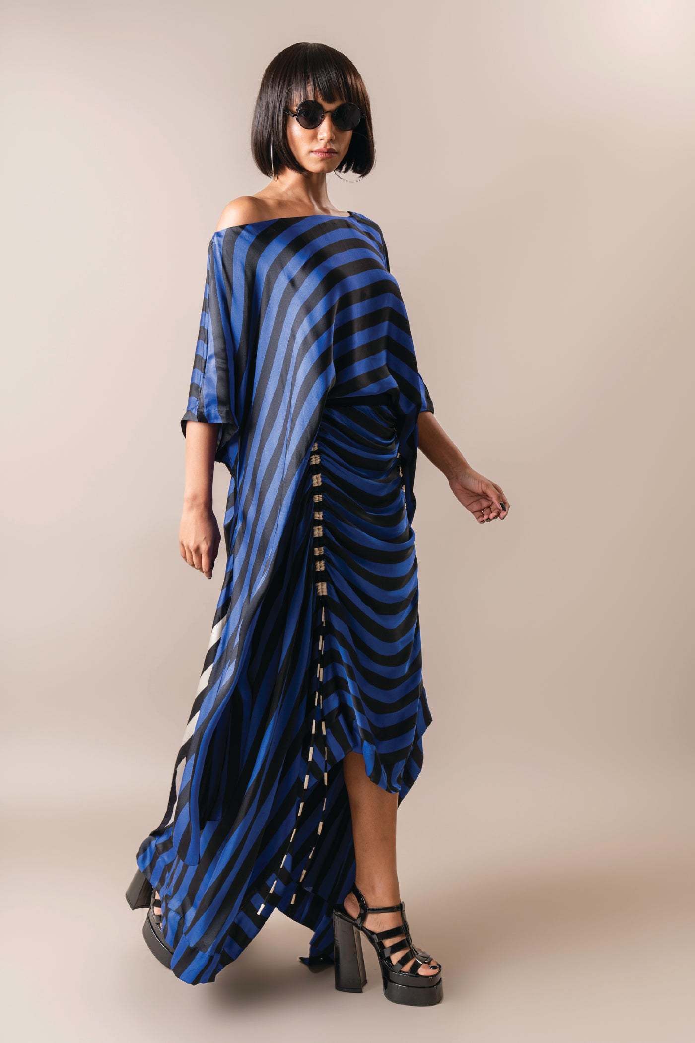 Nupur Kanoi Off Shoulder Singlet Top With Circular Gather Skirt Cobalt indian designer wear online shopping melange singapore