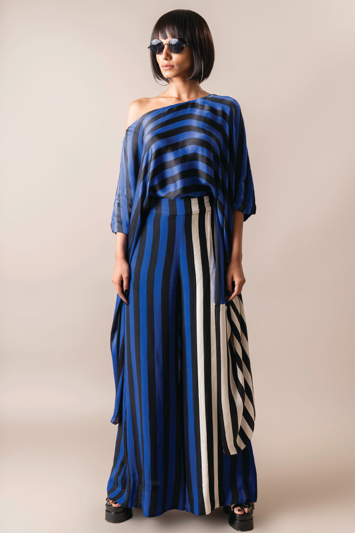 Nupur Kanoi Off Shoulder Top With A-line Pants Cobalt indian designer wear online shopping melange singapore