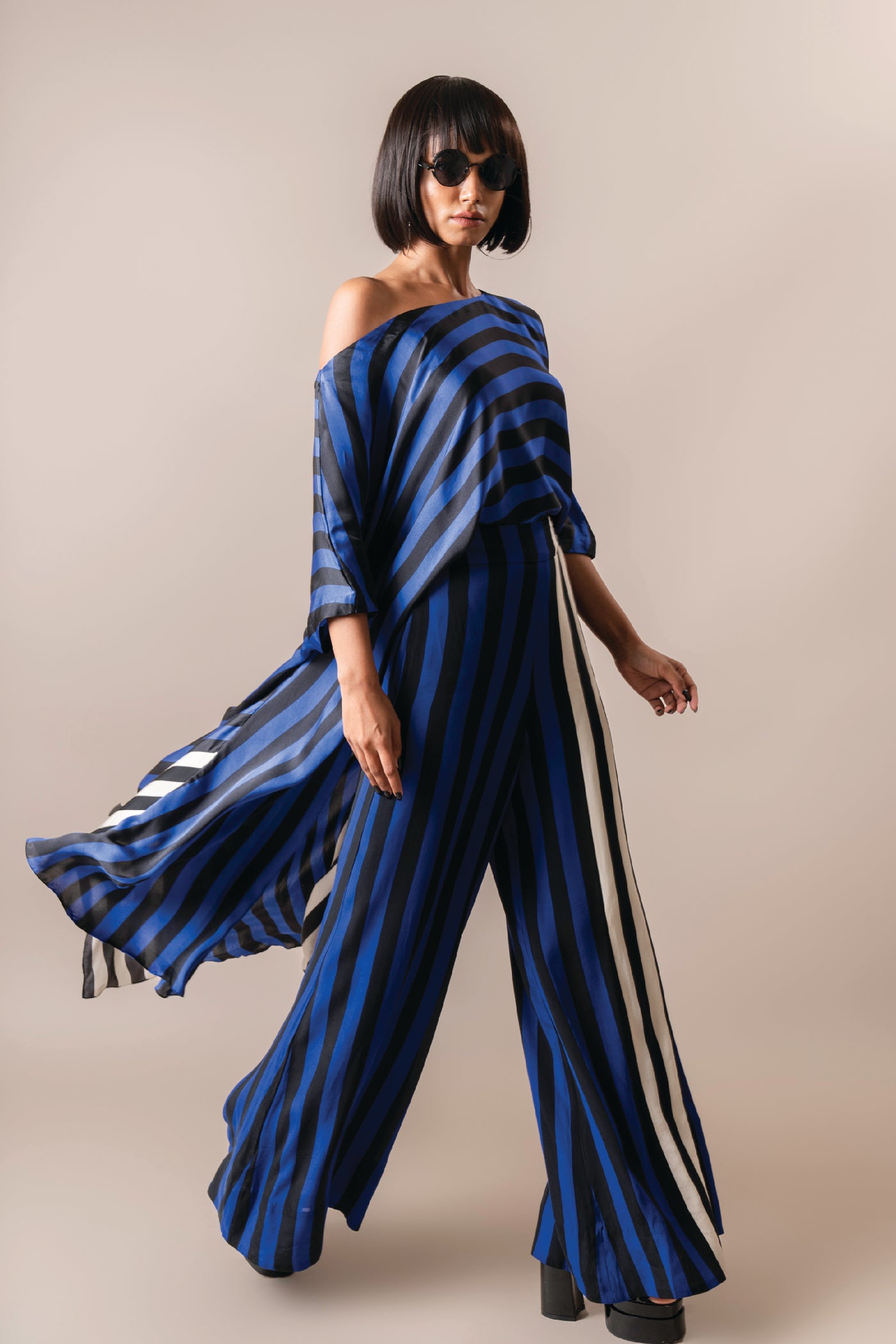 Nupur Kanoi Off Shoulder Top With A-line Pants Cobalt indian designer wear online shopping melange singapore
