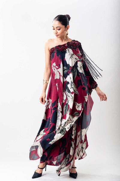 Nupur Kanoi One Shoulder Cape indian designer wear online shopping melange singapore 