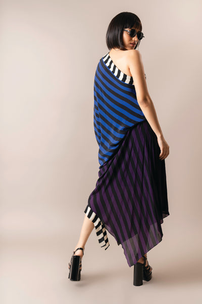 Nupur Kanoi One Shoulder Sack Dress Cobalt And Aubergine indian designer wear online shopping melange singapore