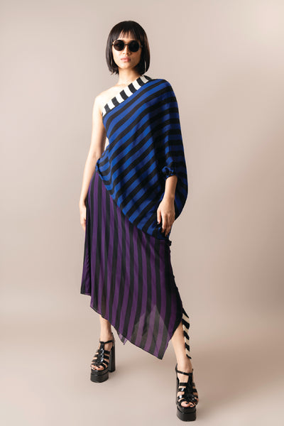 Nupur Kanoi One Shoulder Sack Dress Cobalt And Aubergine indian designer wear online shopping melange singapore