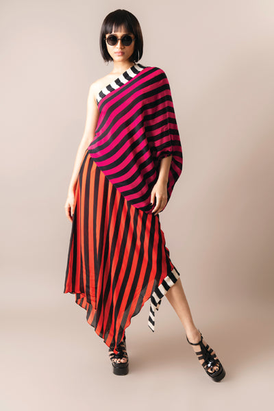 Nupur Kanoi One Shoulder Sack Dress Magenta And Tangerine indian designer wear online shopping melange singapore