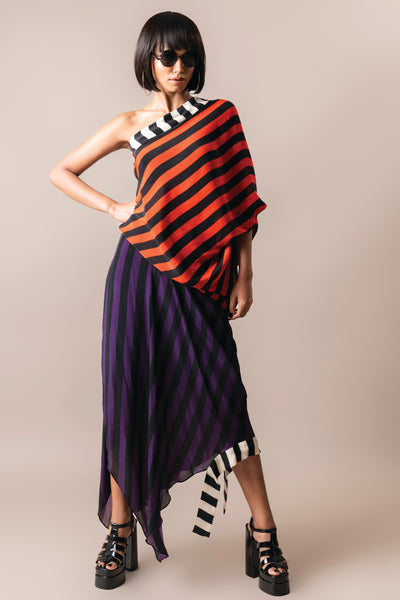 Nupur Kanoi One Shoulder Sack Dress Tangerine And Aubergine indian designer wear online shopping melange singapore