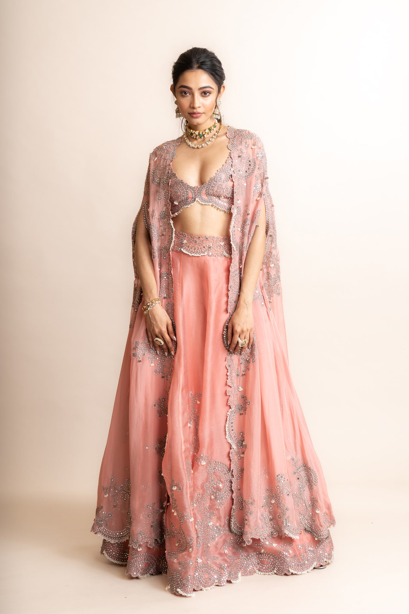 Nupur Kanoi Organza Lehenga Set Old Rose indian designer wear online shopping melange singapore