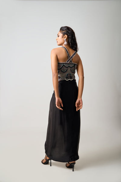 Nupur Kanoi Black Hand-Embroidered Corset With Pick Up Skirt indian designer wear online shopping melange singapore