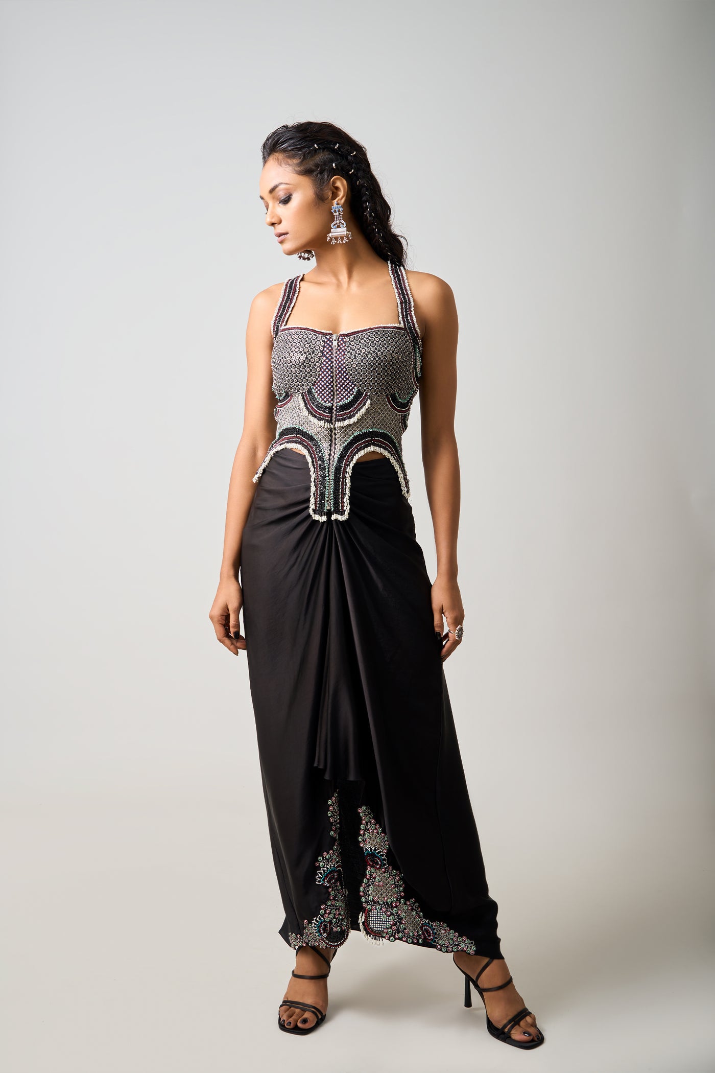 Nupur Kanoi Black Hand-Embroidered Corset With Pick Up Skirt indian designer wear online shopping melange singapore