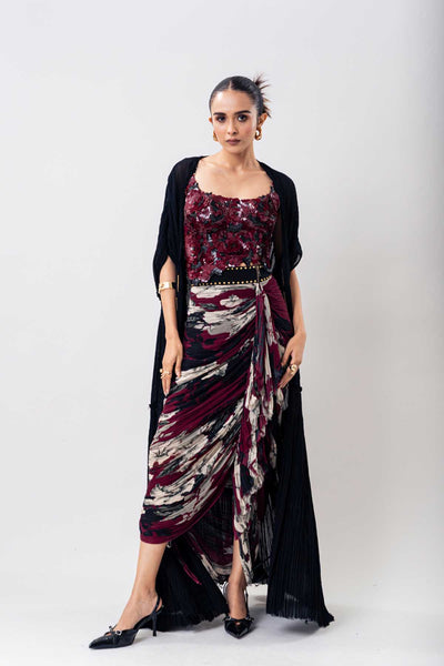 Nupur Kanoi Plain Black Crush Jacket Skirt Set indian designer wear online shopping melange singapore