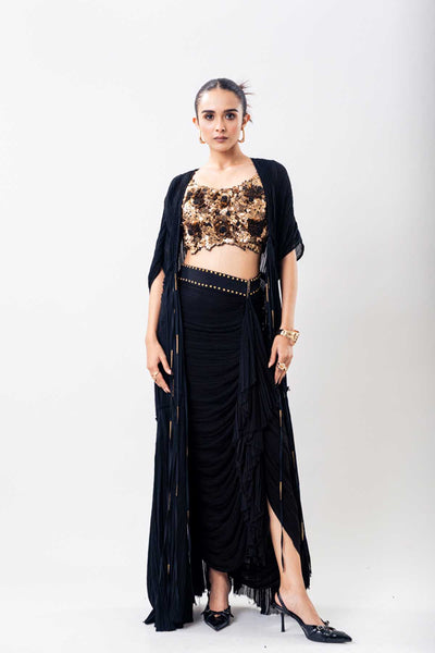 Nupur Kanoi Plain Black Crush Skirt Set indian designer wear online shopping melange singapore 