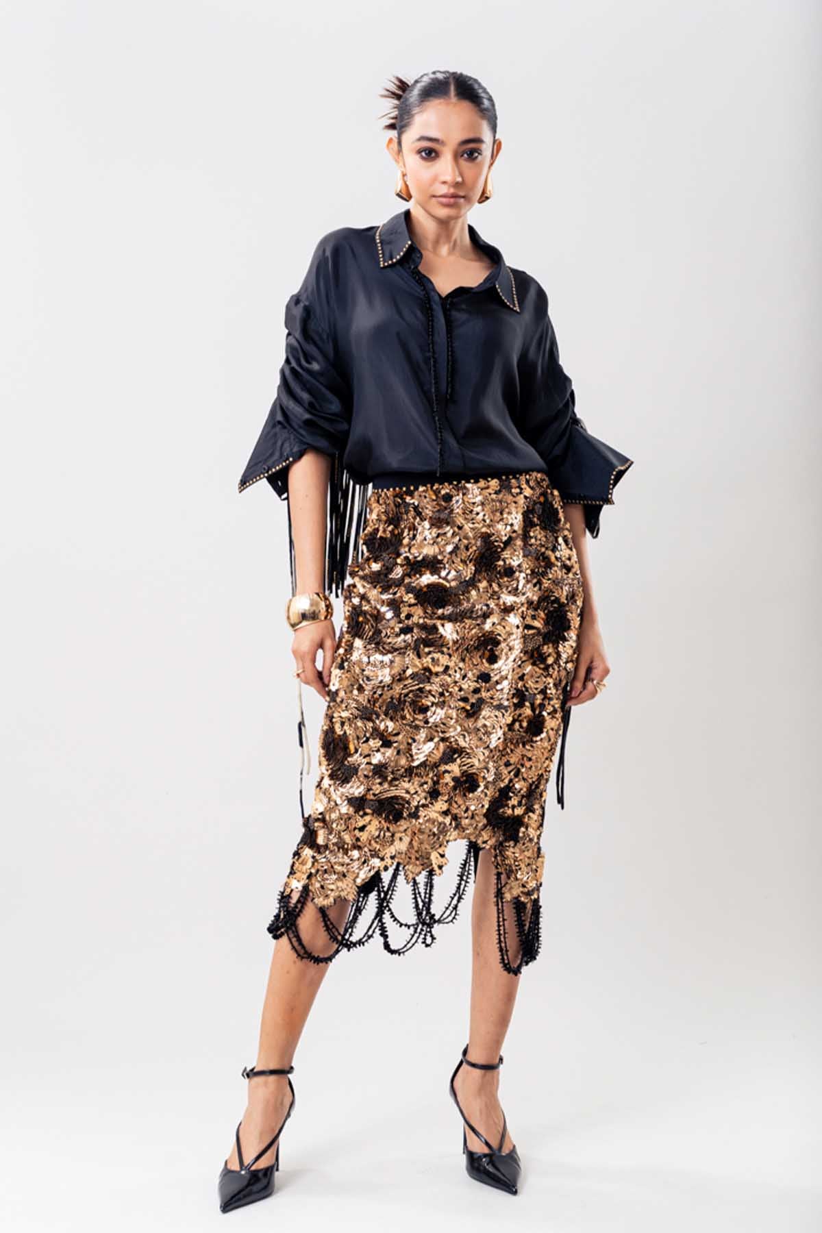 Nupur Kanoi Plain Black Top Skirt Set indian designer wear online shopping melange singapore 