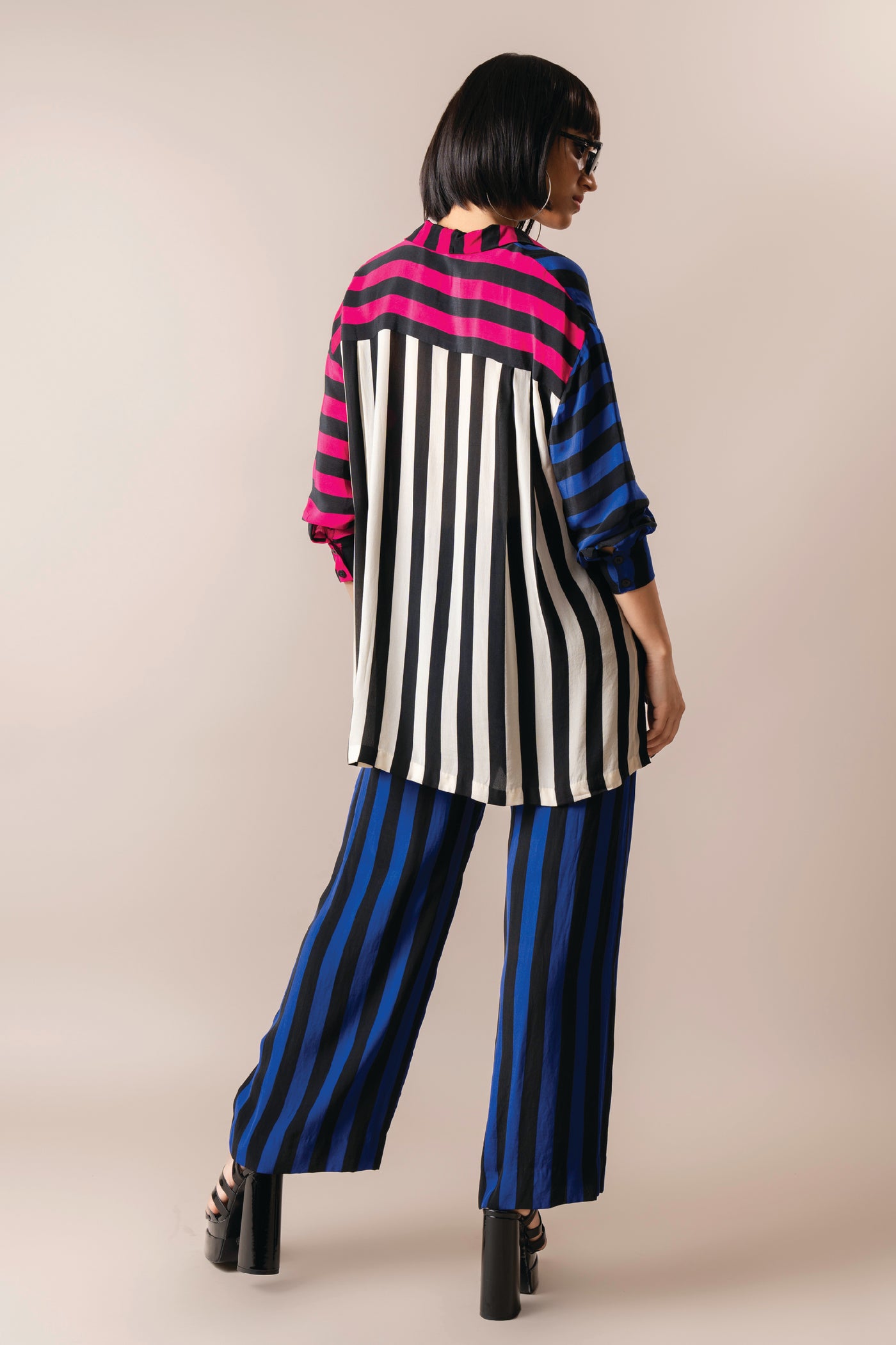 Nupur Kanoi Pleated Shirt With Pyjama Cobalt And Magenta indian designer wear online shopping melange singapore