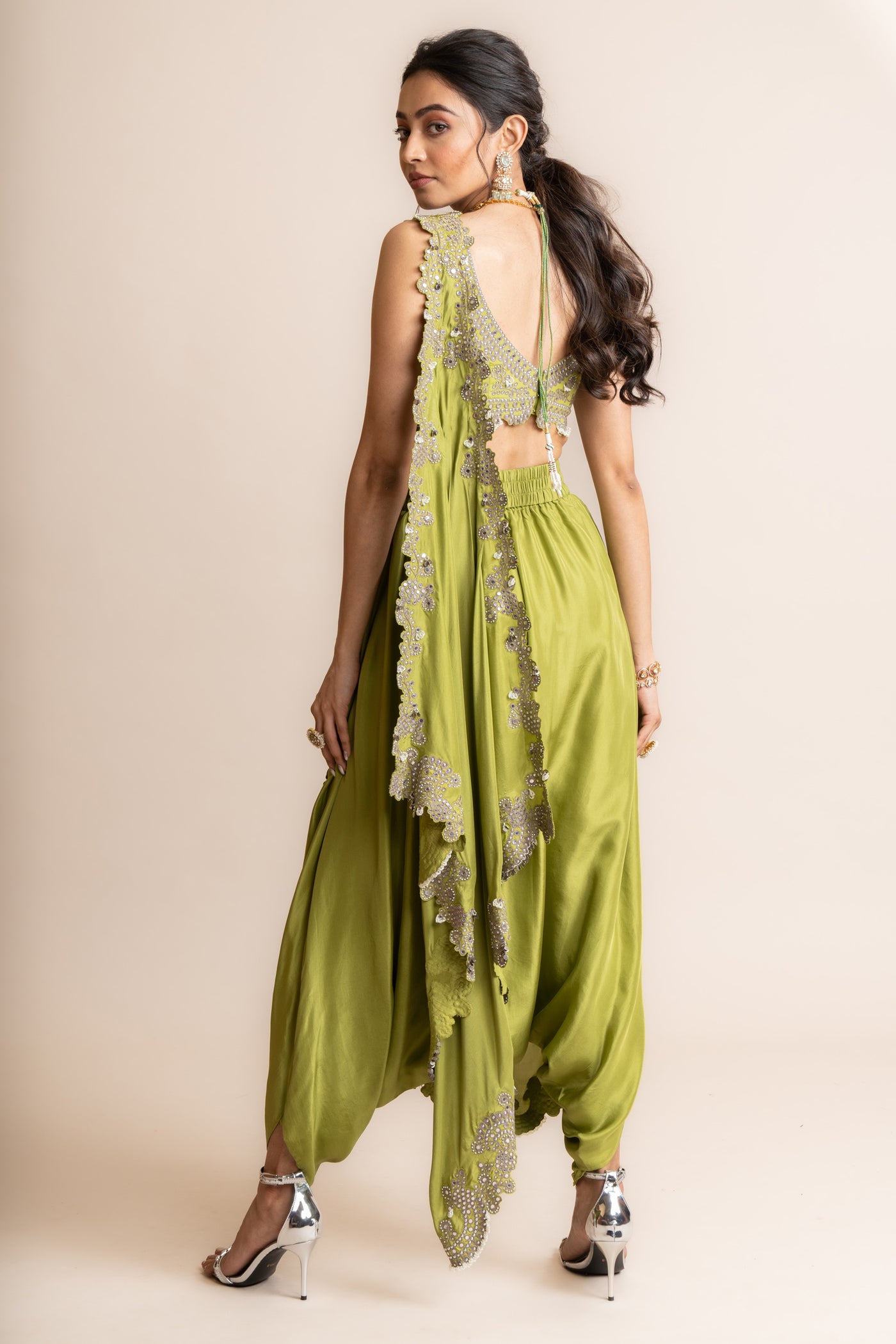 Nupur Kanoi Pre Draped Sari Set Pista Set indian designer wear online shopping melange singapore