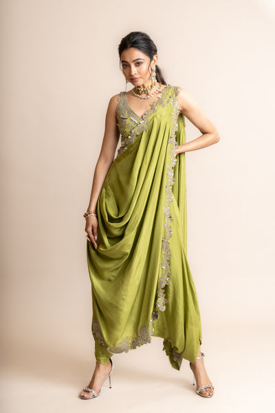 Nupur Kanoi Pre Draped Sari Set Pista Set indian designer wear online shopping melange singapore