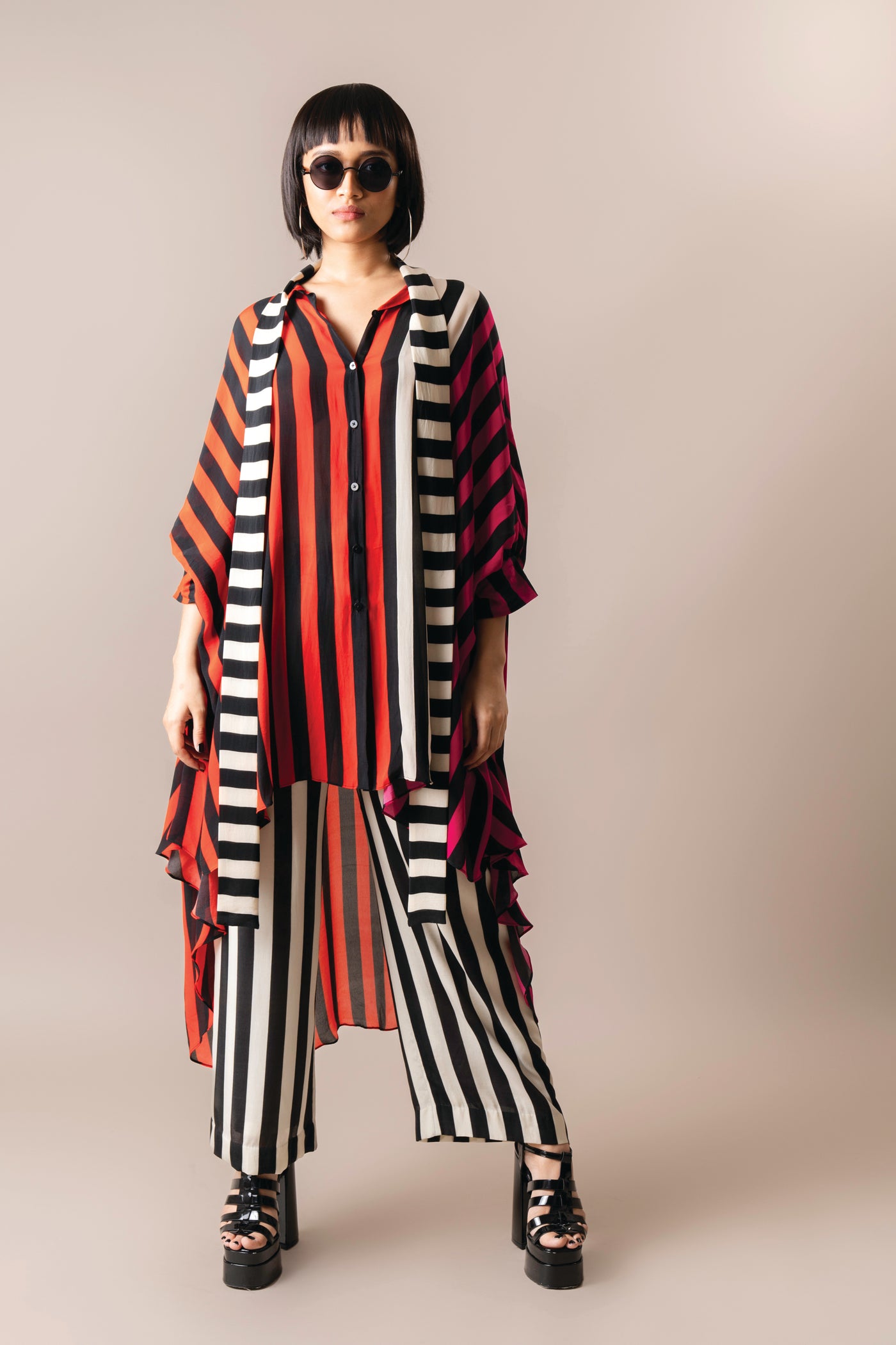 Nupur Kanoi Shirt And Pyjama Tangerine Black And White indian designer wear online shopping melange singapore