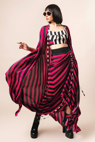 Nupur Kanoi Shoulder Gather Cape And Skirt Magenta indian designer wear online shopping melange singapore