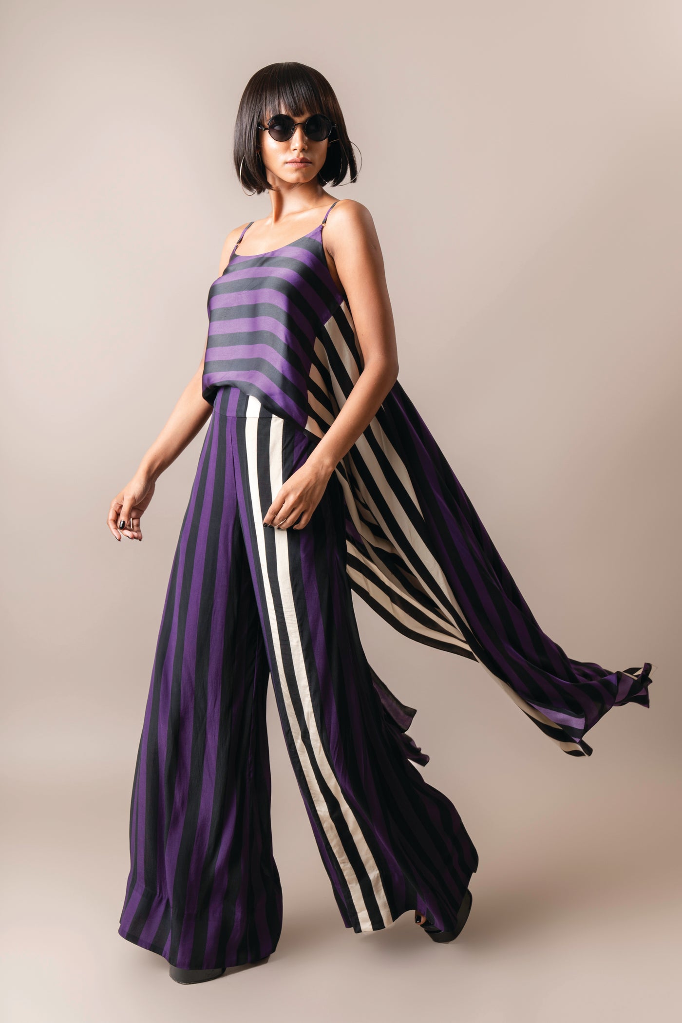 Nupur Kanoi Singlet Top With A- Line Pants Aubergine indian designer wear online shopping melange singapore