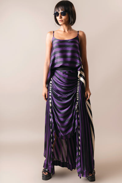 Nupur Kanoi Strappy Singlet  With Circular Gather Skirt Aubergine indian designer wear online shopping melange singapore