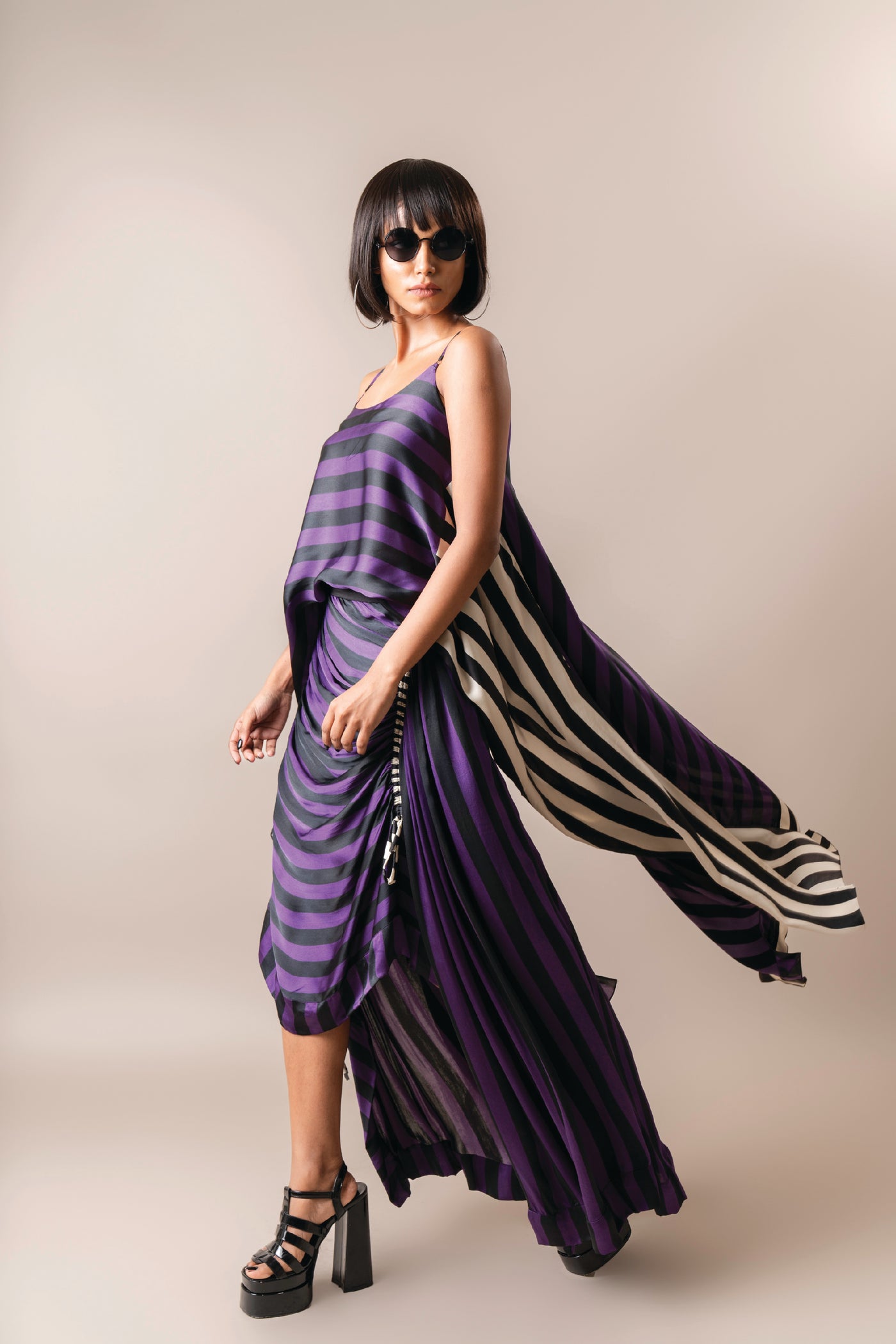Nupur Kanoi Strappy Singlet  With Circular Gather Skirt Aubergine indian designer wear online shopping melange singapore